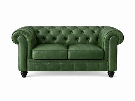 Chesterfield Bank - 2 Zits - Groen - Vintage - leer - Sofa