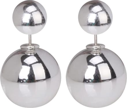 Fako Bijoux® - Oorbellen - Double Dots - Parel - Zilverkleurig