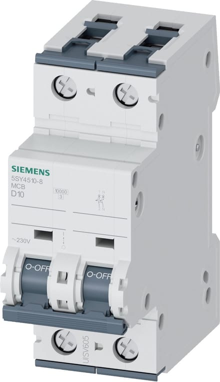 Siemens Miniature circuit breaker, 230 V, Icn: 10 kA 1P+N, Icu: 20 kA, D-Char,