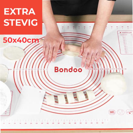 Bondoo Deegmat 50x40cm - Silicone - Rood  - inclusief Deegschraper