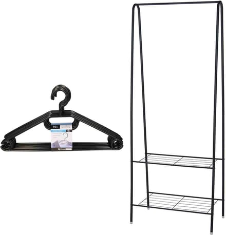 Set van kledingrek met plank en kledinghangers - metaal - 152 cm