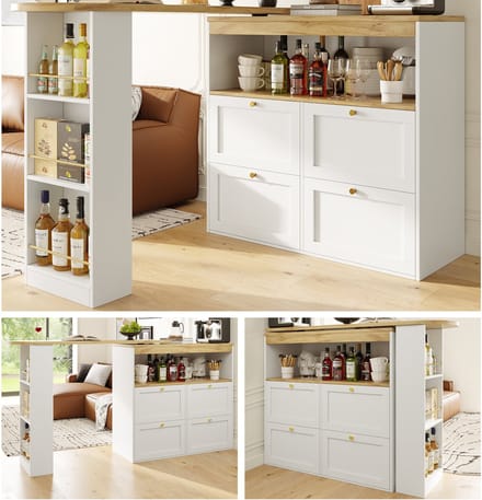 Draaibare Statafel 105 x 39 x 102 cm - Met 4 Lades en Open Opbergruimte - Wit