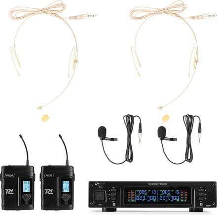 Power Dynamics PD220B UHF systeem met 2 draadloze bodypack microfoons - 2x 80 kanalen - Met koffer