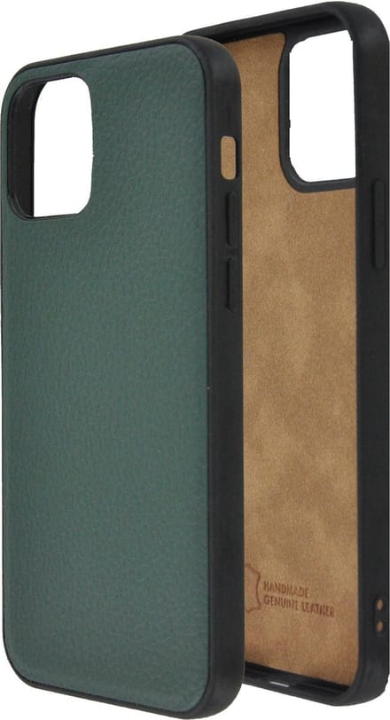 Geschikt voor iPhone 12 Pro Max Hoesje - iPhone 12 Pro Max hoesje Echt leer Back Cover P Case Groen