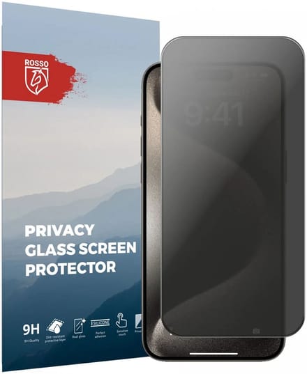 Rosso Privacy Screen Protector Geschikt voor de Apple iPhone 15 Pro Max - 9H Gehard Glas - Case Friendly Tempered Glass - Eenvoudige Installatie