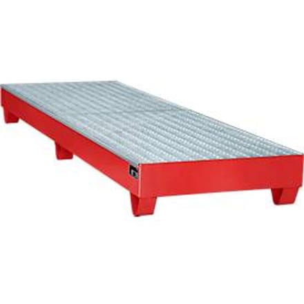 Stalen lekbak met rooster, 2400 x 800 mm, rood RAL 3000