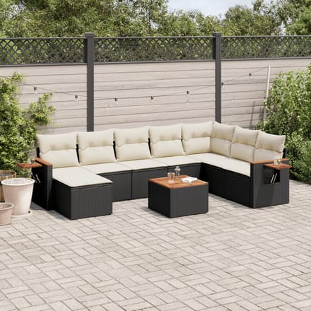 vidaXL - 9-delige - Loungeset - met - kussens - poly - rattan - zwart