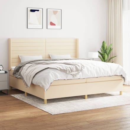 vidaXL - Boxspring - met - matras - stof - crèmekleurig - 200x200 - cm