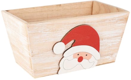 Dekoratief | Bakje m/santa, naturel/rood/wit, hout, 20x12x10cm | A255446