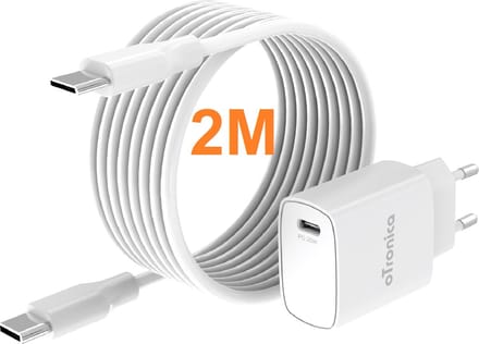 oTronica USB C Adapter 20W snellader met usb C naar usb C kabel - 2M - Wit