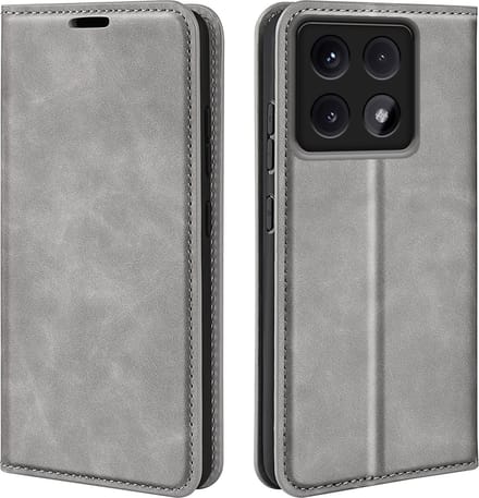 MobyDefend Hoesje - Geschikt voor Xiaomi 14T - Luxe Wallet Bookcase (Magnetische Sluiting) - Grijs