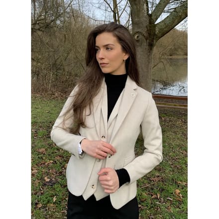 Crèmekleurige getailleerde damesblazer van wolmix tweed