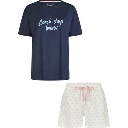 By Louise Dames Korte Pyjama Set Shortama Donkerblauw/Roze - Maat M