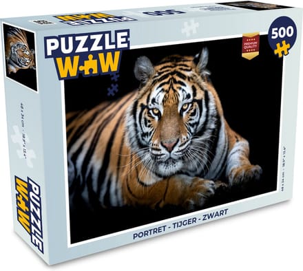Puzzel Portret - Tijger - Zwart - Legpuzzel - Puzzel 500 stukjes