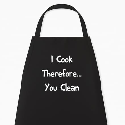 Keukenschort “I Cook therefore… you clean” | Grappig Kerstcadeau & Sinterklaas | Zwart