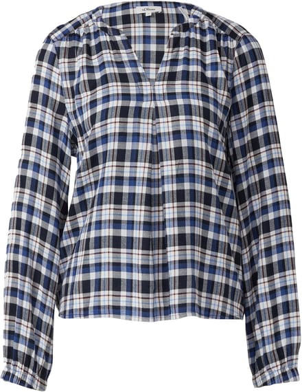 s.Oliver - female - Geruite blouse met plooidetail en elastische manchetten