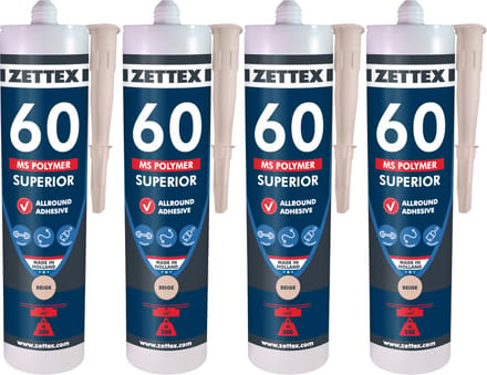 Zettex MS 60 Polymeerkit Superior - Montagekit – Lijmkit – Afdichtkit - Binnen & Buiten - 4x290ml - Beige