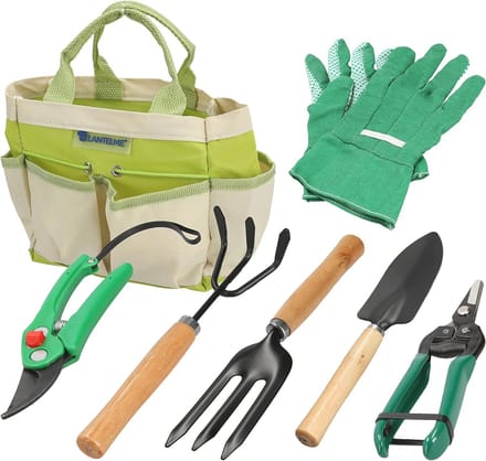 Complete Tuingereedschap Set 7 Delen met Tas - Snoeischaar, Tuinhandschoenen, Schep en Hark