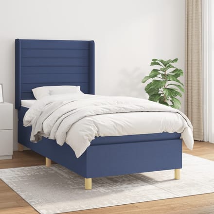 vidaXL - Boxspring - met - matras - stof - blauw - 90x200 - cm