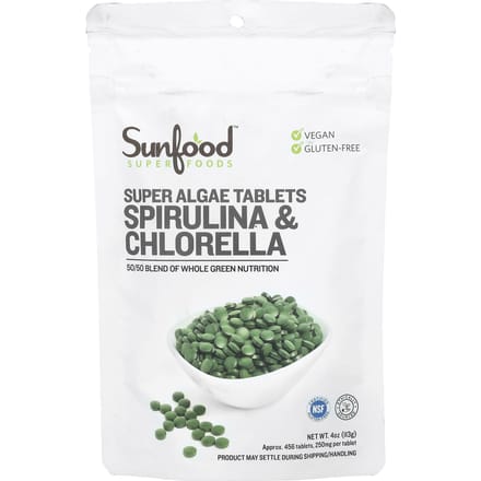 Sunfood, Super Zeewier Tabletten, Spirulina en Chlorella, 456 250 mg Tabletten