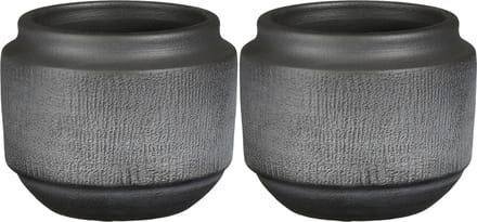 Mica Decorations - plantenpot/bloempot - 2x - zwart met relief - D15/H13 cm