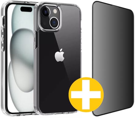 Hoesje en Privacy Screenprotector Combi Geschikt Voor iPhone 15 - Transparant Hoesje + Privacy Glas