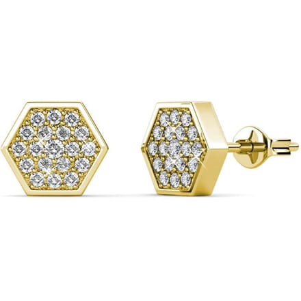 Hexagon oorbellen - goud en kristal
