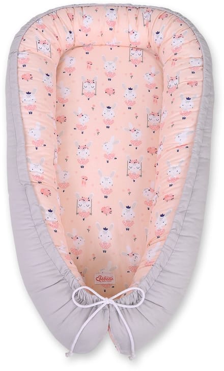 Babynest dubbelzijdig Premium Cocoon voor baby's BOBONO- ballerina's roze