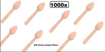1000x BIO Houten ijslepel 96mm - Softijs schepijs ijs lepel hout