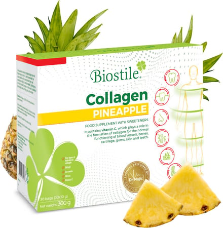 Biostile – Collageen Ananas – 5 Bronnen van Hehydrolyseerd Collageen – Vitamine C – 30 Zakjes