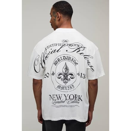 Wit Oversized T-shirt Met New York Embleem Print Over De Naden | White | Size XL