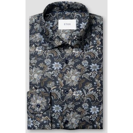 Eton Overhemd Bold Allover Floral Pattern Signature Twill Blauw-Multi / male