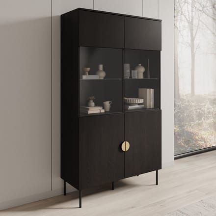 Meubella - Vitrinekast Monor - Zwart eiken - 107 cm
