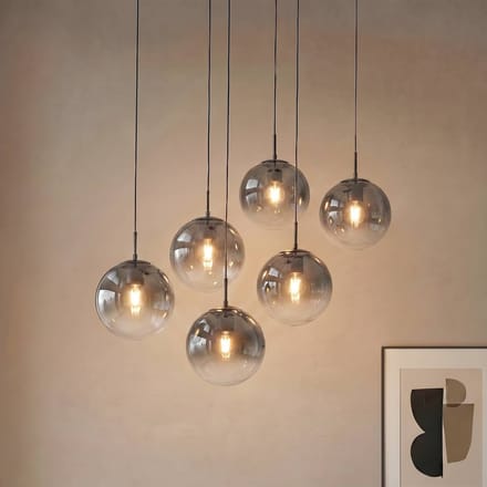 Lucande hanglamp Veloura, 6-lamps, 100 cm, glas, hout