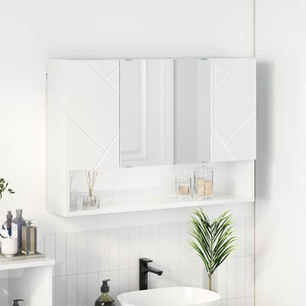 vidaXL - Spiegelkast - Hoogglans - wit - 80 - x - 17 - x - 55 - cm - Bewerkt - hout