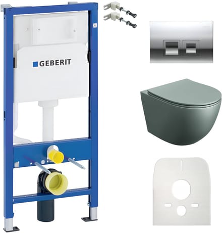 Geberit Duofix Basic Toiletset - Wandcloset SINTO GREY - Mat Grijs - Randloos - Bedieningsplaat Delta Chroom