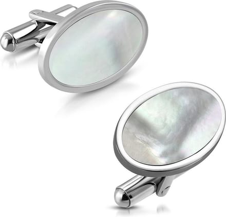 Montebello Manchetknopen Adam - 316L Staal PVD - Parelmoer - 18x12mm