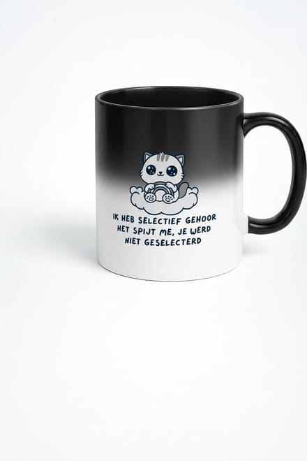 Ik Heb Selectief Gehoor Magic Mug - Zwarte Koffiemok met Verrassingseffect