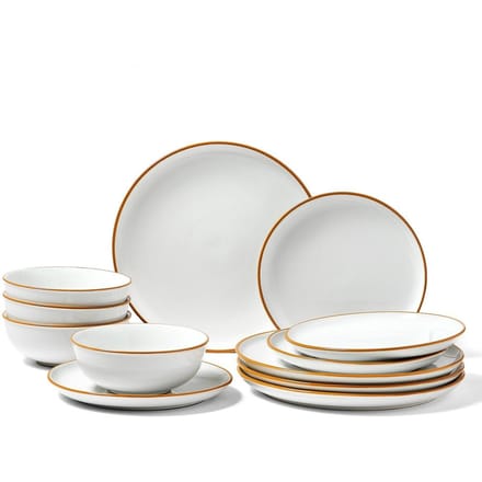 Ensemble de vaisselle 12 pièces Assiettes et bols en céramique Service pour 4 Blanc