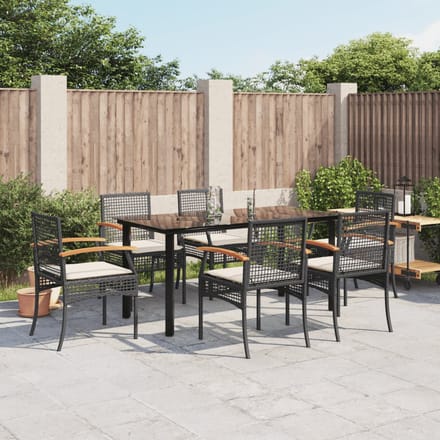 vidaXL - 7-delige - Tuinset - met - kussens - poly - rattan - zwart