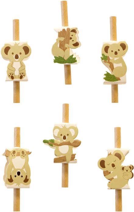 HOBI - 12 papieren koala rietjesversieringen 3,5 cm