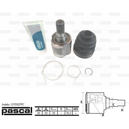 Homokineet reparatie set, aandrijfas PASCAL G70507PC