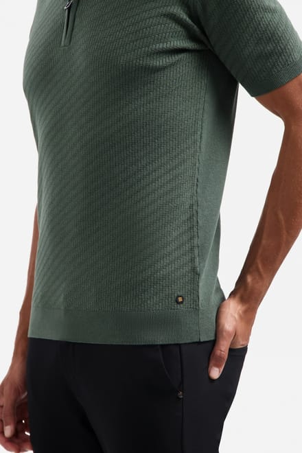 No Excess Pullover Short Sleeve Polo Zip Solid Jacquard Dark Green Größe: L | Poloshirts Outlet | Herren | Grün