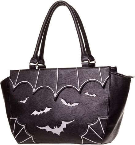 Banned - Gothic Handtas met Vleermuizen zwart/wit - kunstleer - (bxhxd) ca. 38cm x 27cm x 11cm