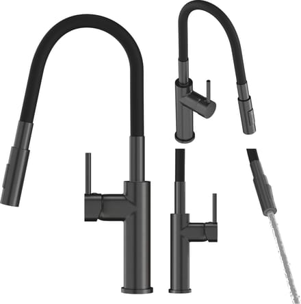 Granitan Keukenkraan Lonar - met Flexibele Uitloop - Gun Grey