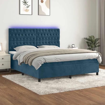 vidaXL - Boxspring - met - matras - en - LED - fluweel - donkerblauw - 160x200 - cm