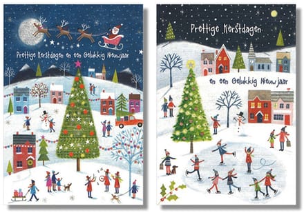 MGPcards - 10 Dubbele wenskaarten - Kerstkaarten / Nieuwjaar - Witte envelop - 10 x 14 cm - 2 Motieven per doosje