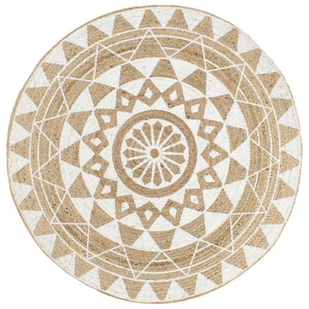 vidaXL - Vloerkleed - handgemaakt - met - witte - print - 120 - cm - jute