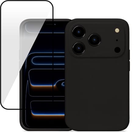 Hoesje geschikt voor iPhone 17 Pro Max - Screenprotector Volledig Dekkend Glas - Mat Back Case Zwart
