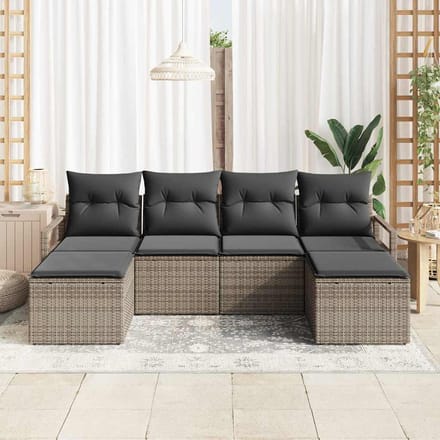 vidaXL Bankstel met kussen met opslag 6 pcs Grijs poly rattan